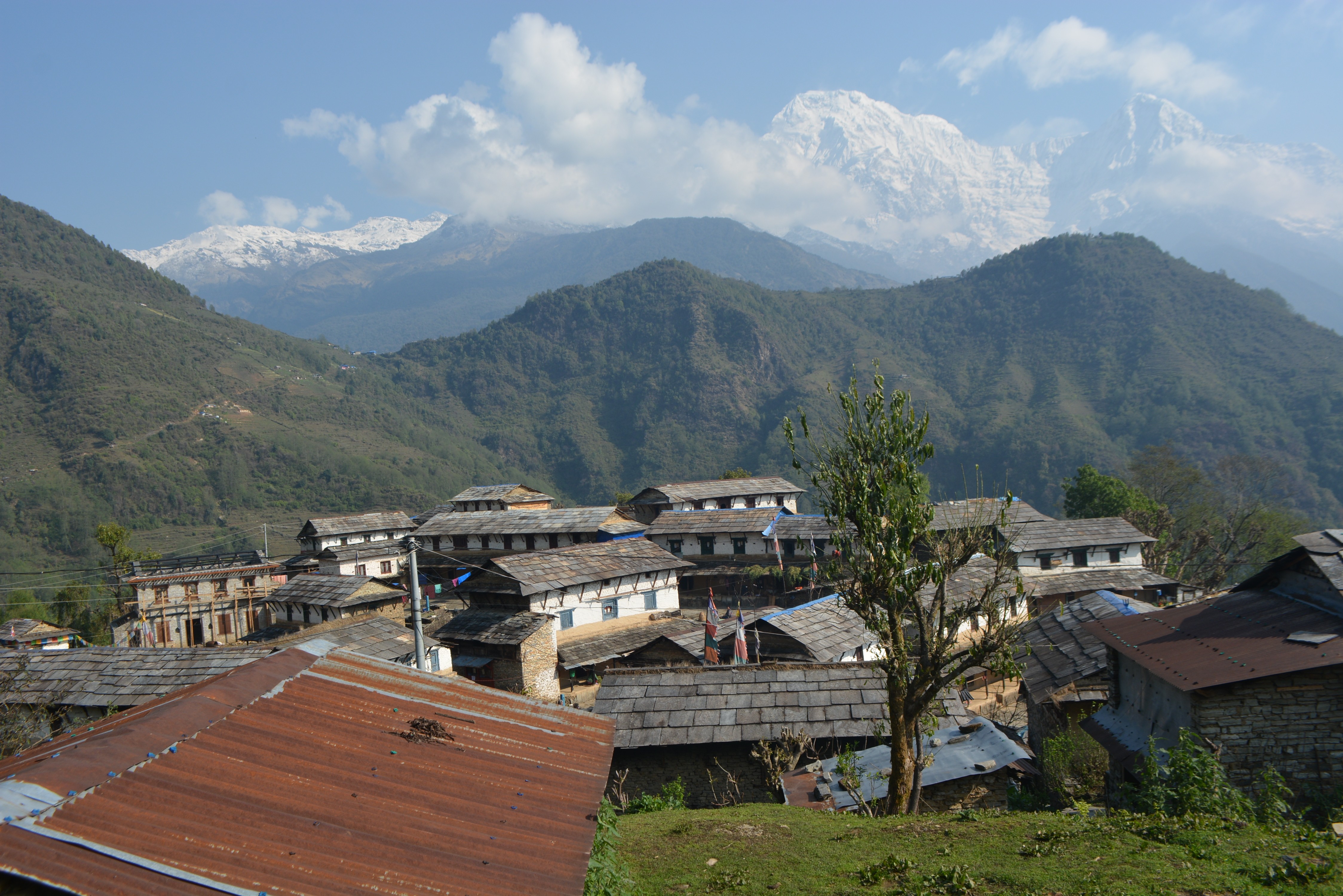 Gandruk village with Annapurna South and Himchuli